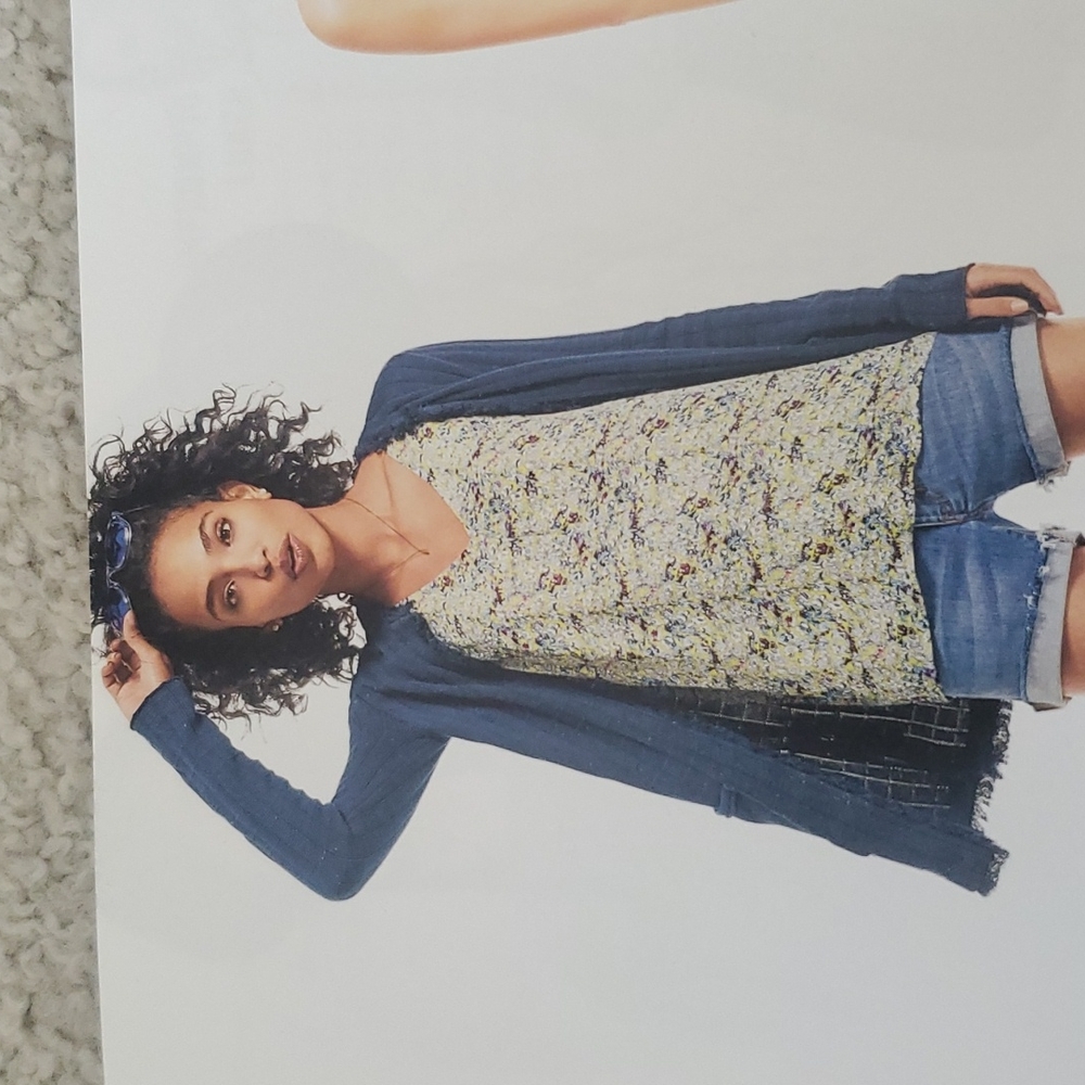 Cabi Dutchess Cardigan navy pockets confetti XS